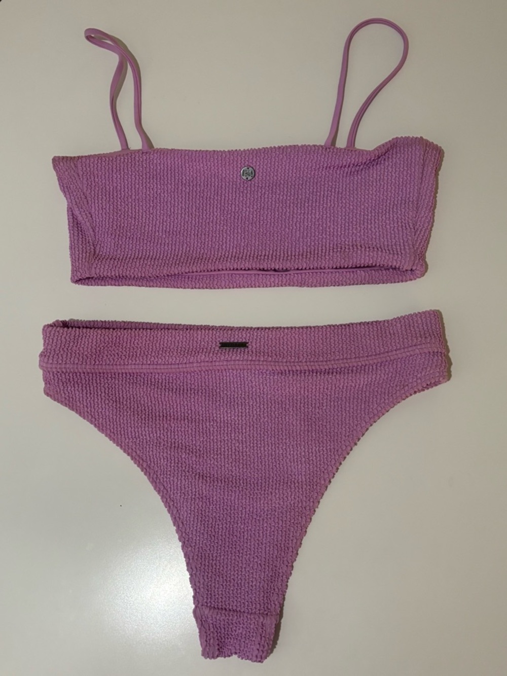 Billabong Ribbed Bandeau Bikini Set in Lavender Pink